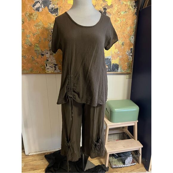 Rare Oh my Gauze Brown Outfit Sammy Pants W/Matching Short Sleeve Top Size 1 = S - Picture 1 of 10
